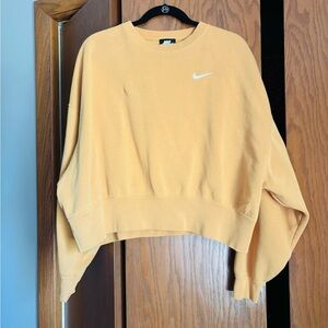 Nike Yellow Cropped Crew Neck Sweatshirt